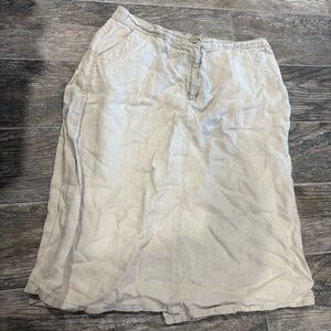 Vtg L.L. Bean Skirt 100% Linen Beige Sz 14P Lagenlook Coastal USA Preppy Classic